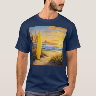 T-shirt Planche de surf jaune dans le sable à la plage TSh