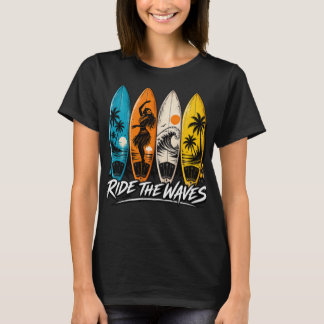 T-shirt Planches de surf rétro chevauchent les vagues Desi