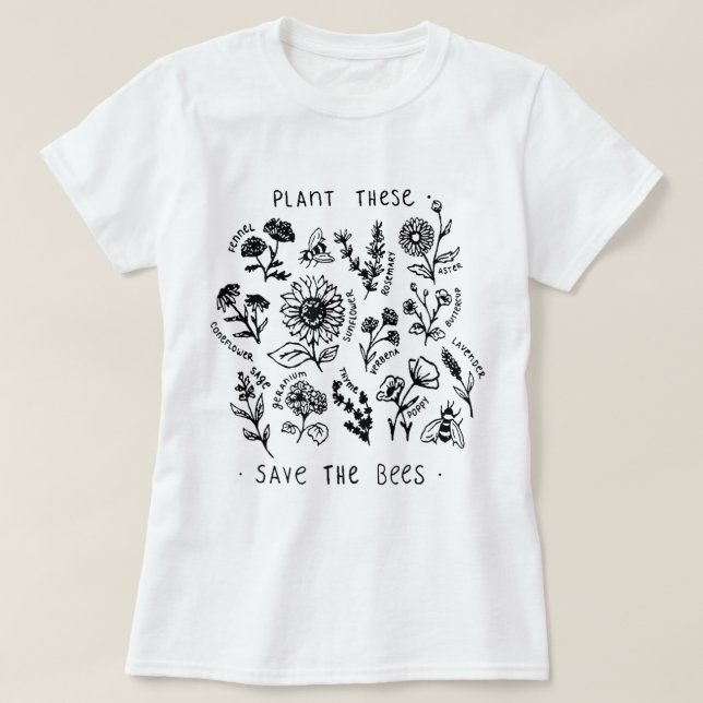 T-shirt Plant These Save The Bees Botanical Design (Design devant)