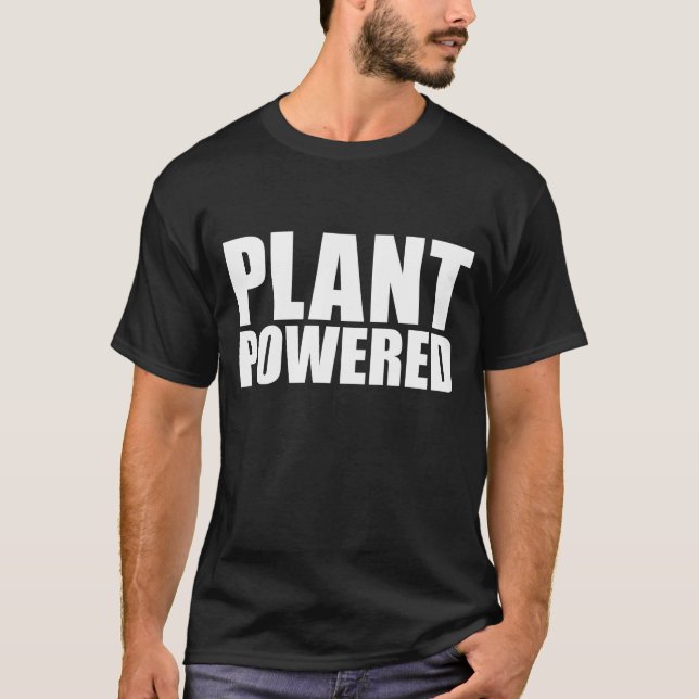 T-shirt Plante Powered Vegan Simple Gras Blanc sur Tee Noi (Devant)