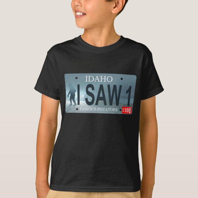 T-shirt Plaque de licence Idaho "I Saw 1" Sasquatch (Devant)