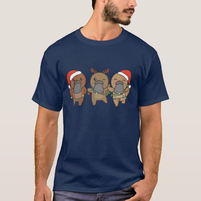 T-shirt Platypus Christmas Winter Animals Platypus friends (Devant)