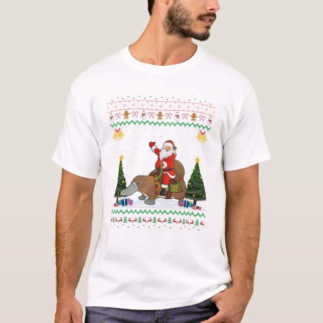 T-shirt Platypus Vilain Noël Cadeau Père Noël Riding Platy (Devant)