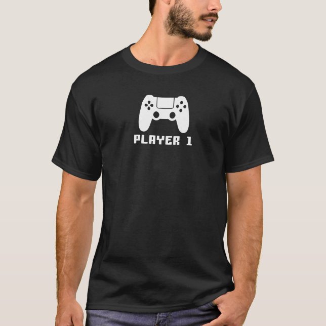 T-shirt Player 1, Matching Couple Gamer Gaming Premium (Devant)