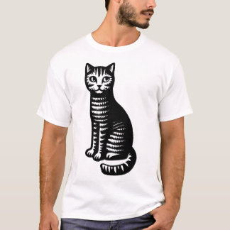 T-shirt Playful Cat Woodcut Style