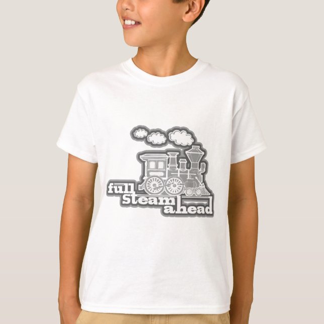T-shirt Plein vapeur devant loco train gris enfants t-shir (Devant)