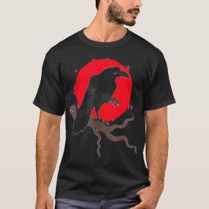 T-shirt Pleine lune Corbeau Forêt Déplaisante Oiseau Rouge
