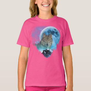T-shirt Pleine lune de loup de bois gris