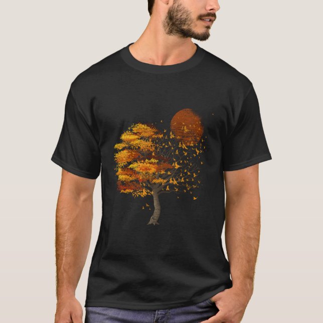 T-shirt Pleine lune Volée D'Oiseaux Arbre Faune Extérieure (Devant)