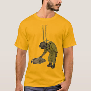T-shirt Plongeur Vintage avec casque de plongée mouillant