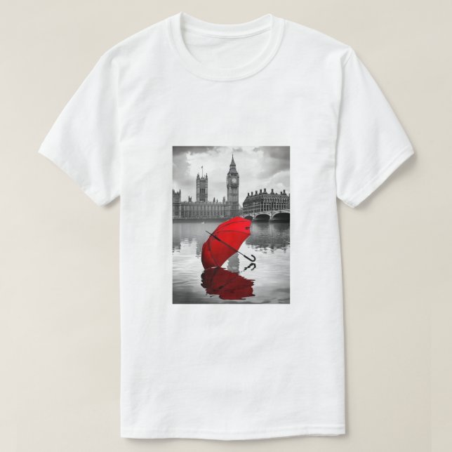 T-shirt Pluie de Londres : Parapluie rouge près de la Tami (Design devant)