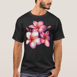 T-shirt Plumeria Rose Et Blanc Feuilles