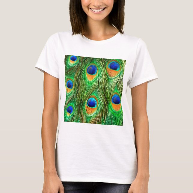 T-shirt Plumes de paon colorées Imprimer (Devant)