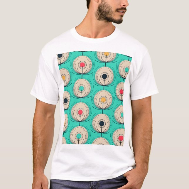 T-shirt Plumes de paon : Imaginaire bleu ivoire. (Devant)