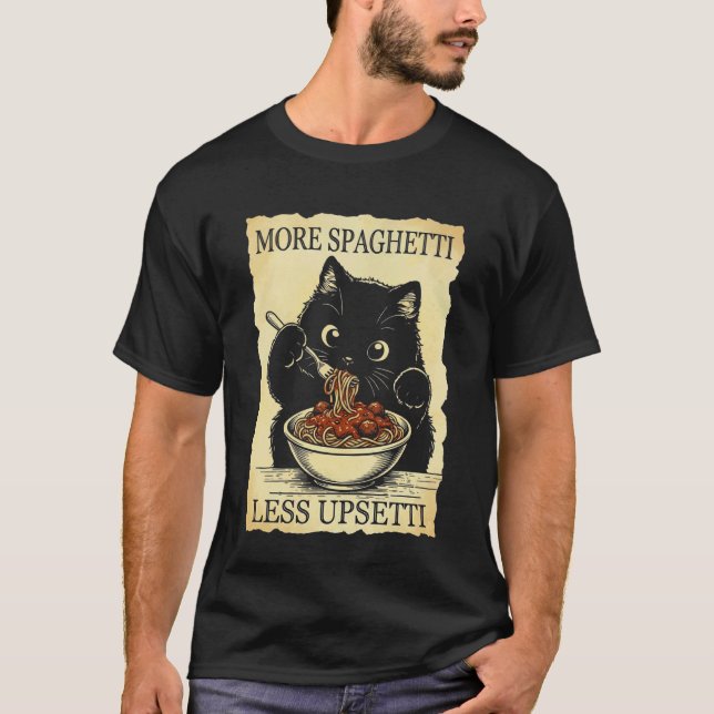 T-shirt Plus de Spaghetti Moins de chat perturbé mangeant  (Devant)