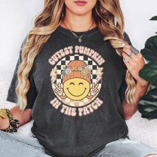 T-shirt Plus Mignon Patch de Citrouilles Groovy Smiley Pai