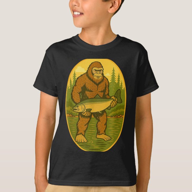 T-shirt Pnw Steelhead Sasquatch Fishing Big Foot Salmon Fi (Devant)