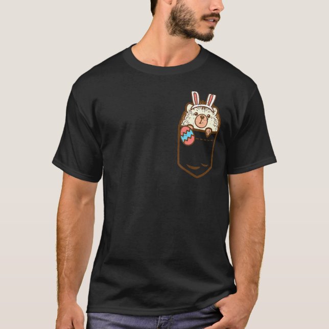 T-shirt Poche Hérisson de Pâques Grotte Oeuf mignon Animal (Devant)