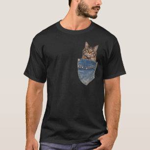 T-shirt Poche Maine Coon Kitten Cute Maine Coon Pocket