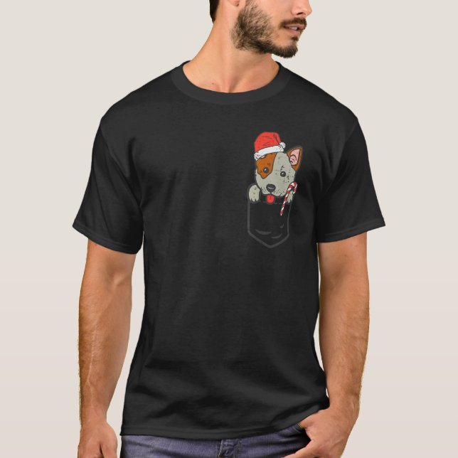 T-shirt Pocket Australian Cattle Dog Heeler Santa Christma (Devant)