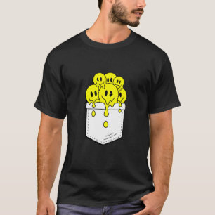 T-shirt Pocket Smile Jaune Face à la fonte du graphique du