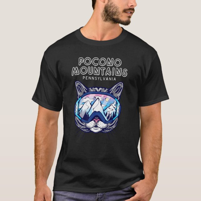 T-shirt Pocono Mountains Pennsylvania Cat Ski Googles (Devant)