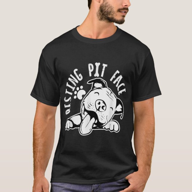 T-shirt Poignée de repos visage drôle chien, Pitbull mème  (Devant)