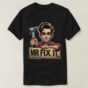 T-shirt Poignée Handyman Tenant Le Marteau Avec M. Fixer