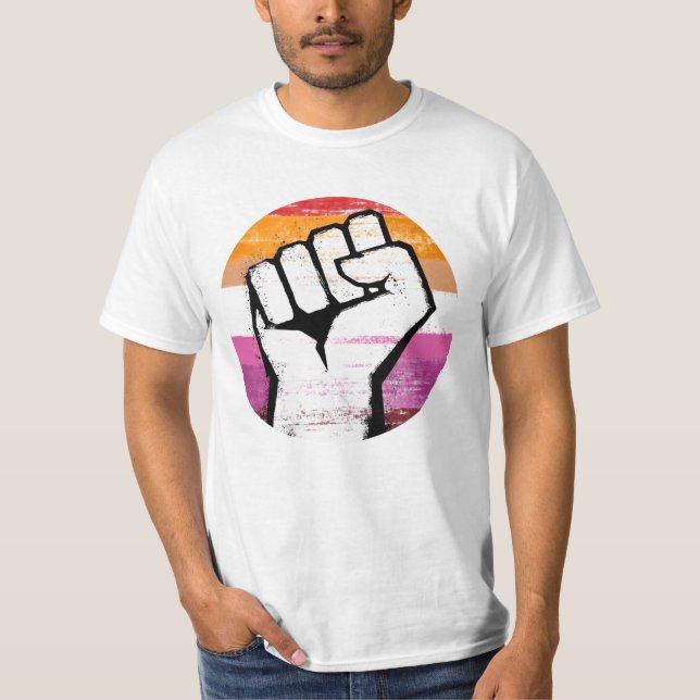 T-shirt Poing de fierté lesbienne en cercle imprimé (Devant)