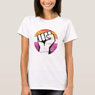 T-shirt Poing de fierté lesbienne impression en cercle
