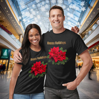 T-shirt Poinsettia de Noël élégant pailleté or, personnali