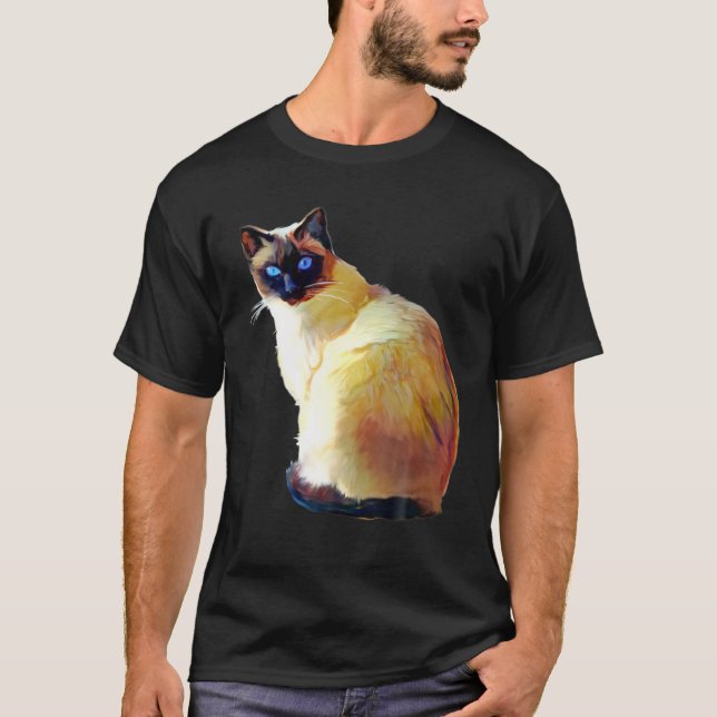 T-shirt Point de phoque Siamese Peinture à l'huile de chat (Devant)