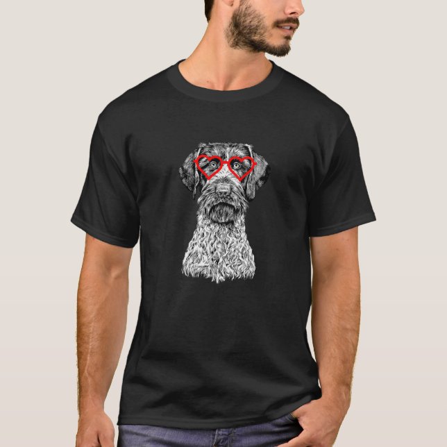T-shirt Pointeur À poils durs allemand Valentines Jour Chi (Devant)
