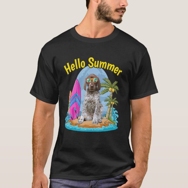 T-shirt Pointeur Allemand à cheveux Bonjour Chien d'été Va (Devant)