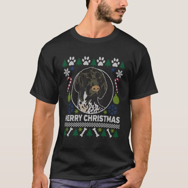 T-shirt Pointeur allemand à cheveux Joyeux Noël Ugl (Devant)