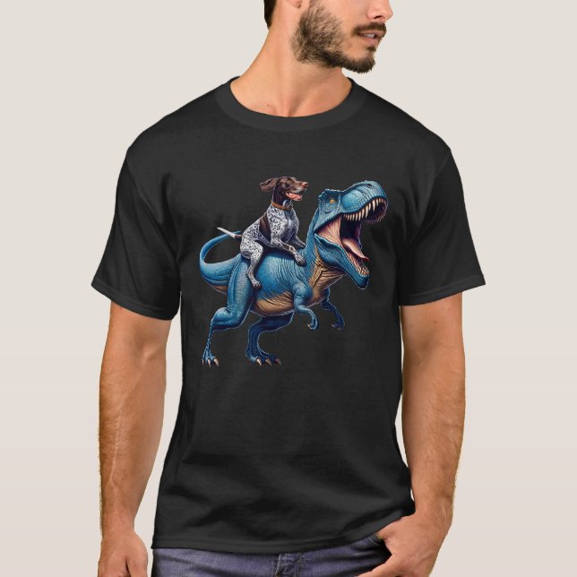 T-shirt Pointeur Allemand Raccourci équitation Dinosaur Dr (Devant)