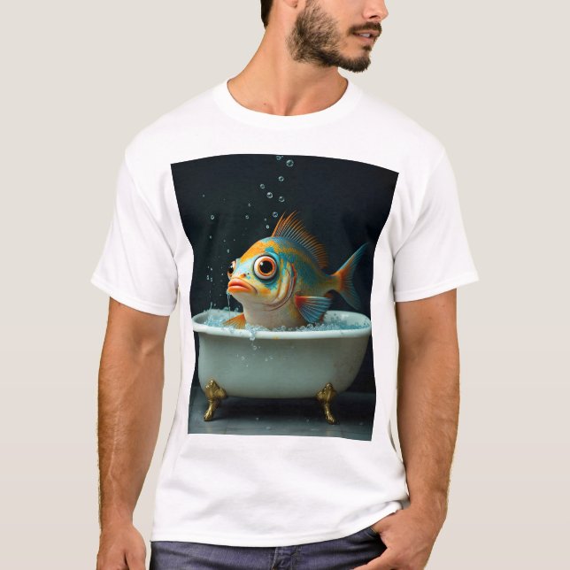 T-shirt Poisson amusant dans le bain (Devant)