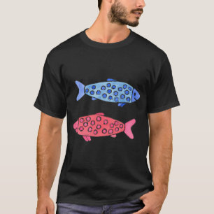 T-shirt Poisson aquarelle tacheté de bleu et de rose