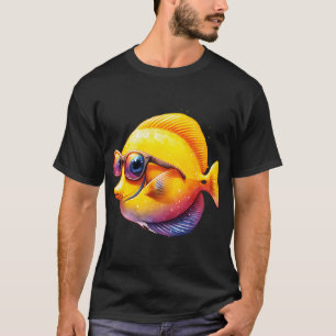 T-shirt Poisson chirurgien jaune aquarelle portant des lun