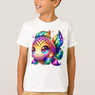 T-shirt Poisson coloré mignon avec des accents arc-en-ciel