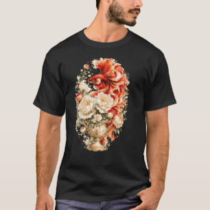 T-shirt Poisson combattant rouge aquarelle, vase floral fi