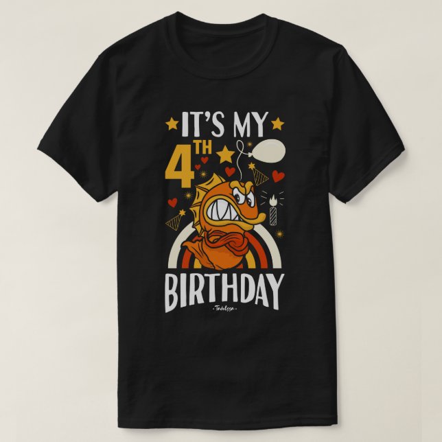 T-shirt Poisson de 4ème anniversaire (Design devant)