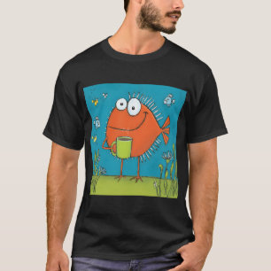 T-shirt Poisson Orange Célébrant le Temps du Café Tout en