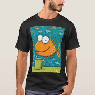 T-shirt Poisson Orange Faisant Semblant que le Café est l'