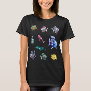 T-shirt Poisson rouge nageant avec le soleil