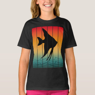 T-shirt Poisson Silhouette de Coucher de Soleil Vintage