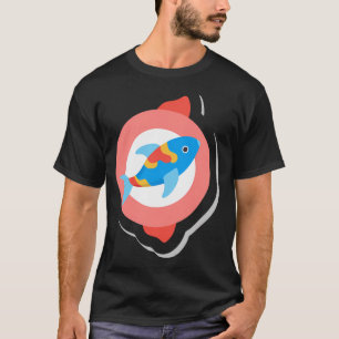T-shirt Poisson stylisé coloré avec motif rouge et jaune