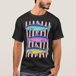 T-shirt Poisson Truite De Pêche À La Mouche Rétro Coloré