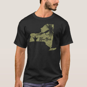 T-shirt Poisson vintage New York State Map NY Pêche à la m