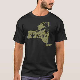 T-shirt Poisson vintage New York State Map NY Pêche à la m
